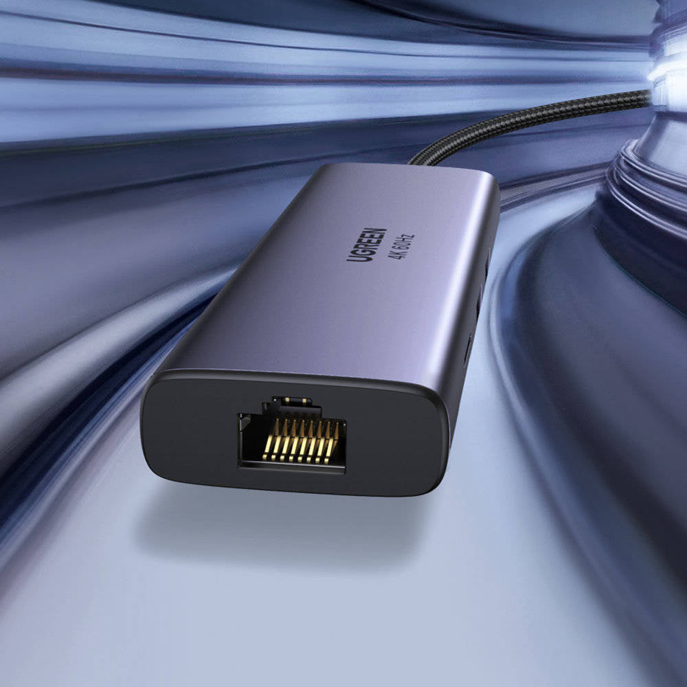 UGREEN CM512 USB-C Hub (60515), 2 x USB-A 3.0 - 1 x USB-C - 1 x HDMI - 1 x SD - 1 x microSD - 1 x RJ45, Gray