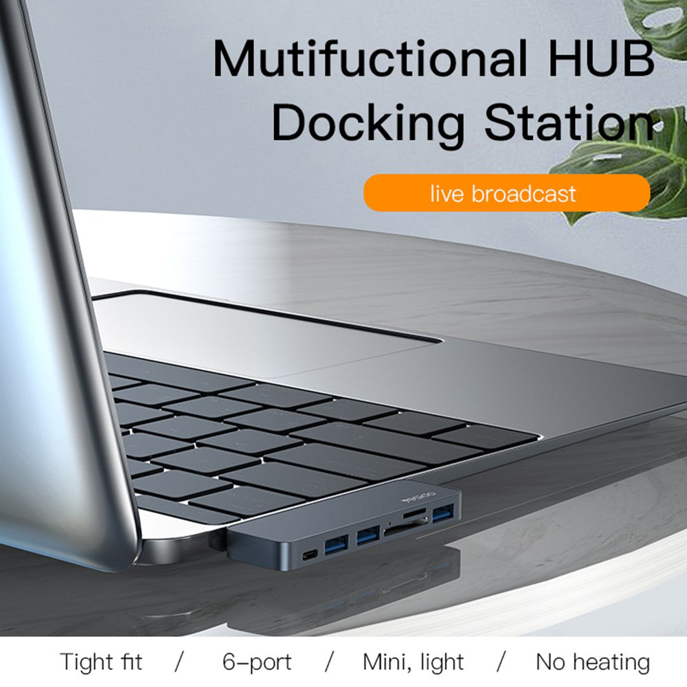 Yesido HB10 USB-C Hub for Apple MacBook Pro / Air, 6in1, Grey