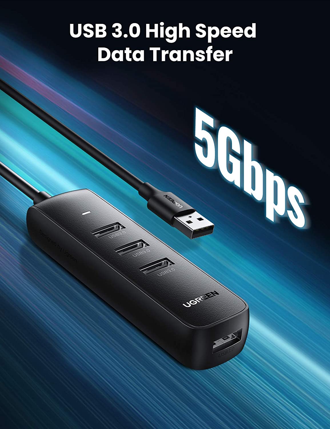 UGREEN CM416 USB Hub, 4 x USB-A 3.0, 1m, Black