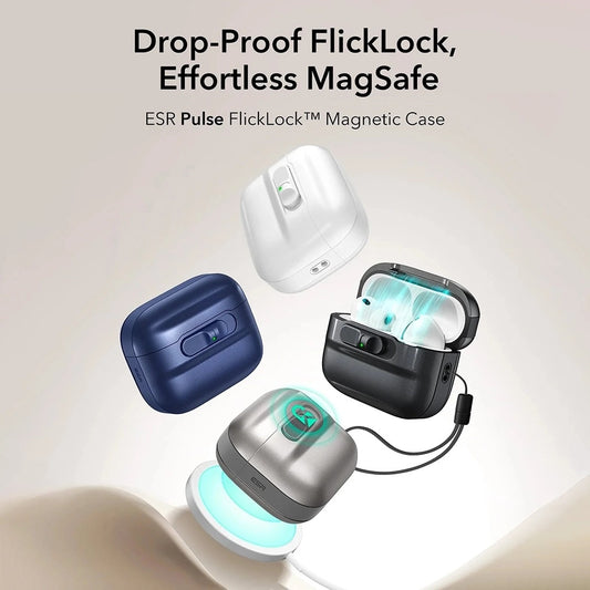 ESR Pulse Magnetic FlickLock Case for Apple AirPods Pro 3, Navy Blue