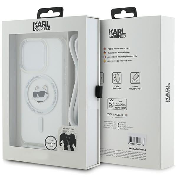 MagSafe Case for Apple iPhone 14 Pro, Karl Lagerfeld, IML Crossbody Choupette's Head with Strap, Transparent
