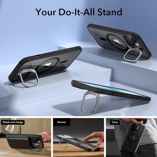 MagSafe Case for Apple iPhone 15, ESR, Classic Hybrid Kickstand, Transparent Black