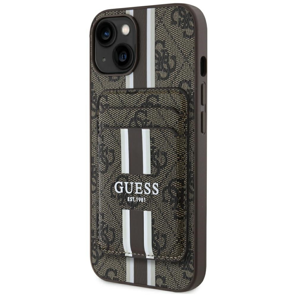 MagSafe Case for Apple iPhone 15, Guess, Cardslot 4G Stripes, Brown