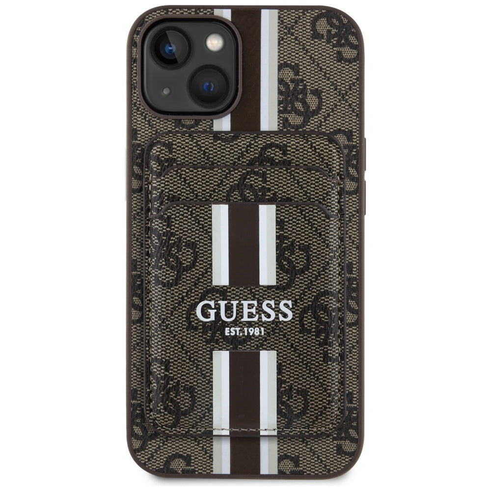 MagSafe Case for Apple iPhone 15, Guess, Cardslot 4G Stripes, Brown