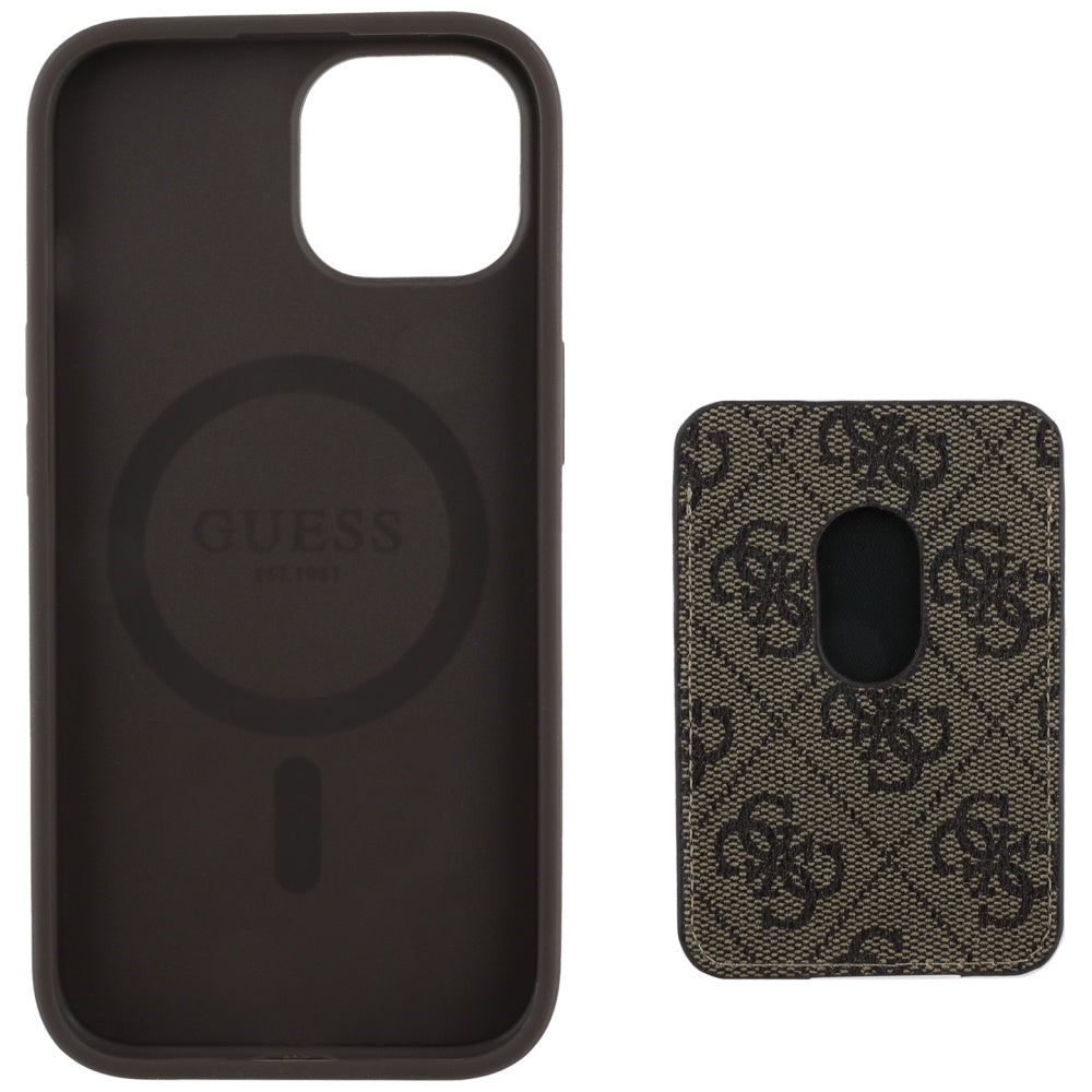 MagSafe Case for Apple iPhone 15, Guess, Cardslot 4G Stripes, Brown