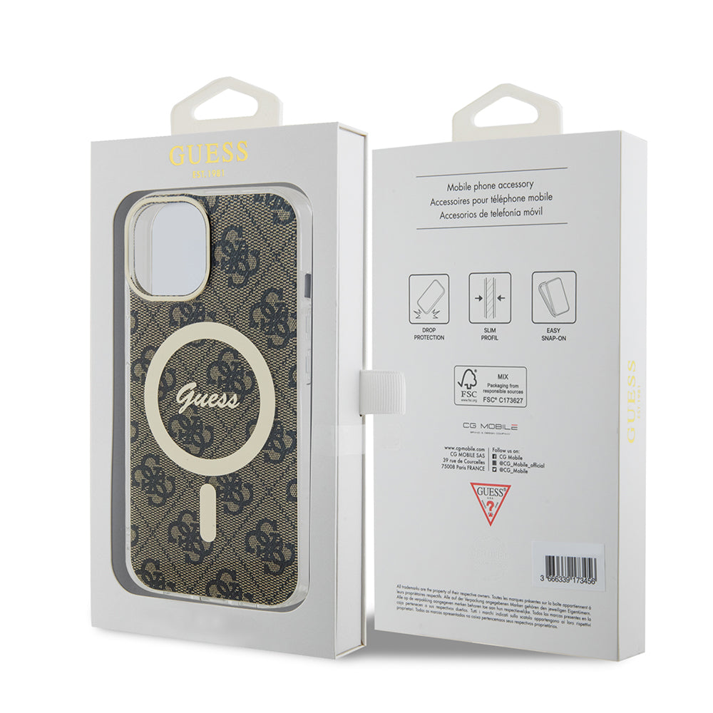 MagSafe Case for Apple iPhone 15, Guess, IML 4G, Brown