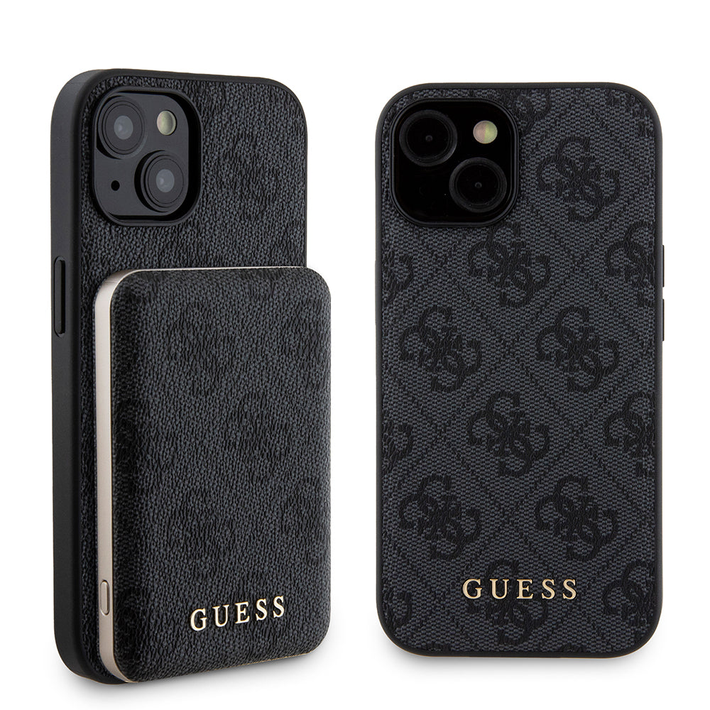 MagSafe Case for Apple iPhone 15, Guess, Powerbank 4G Metal Logo, Black