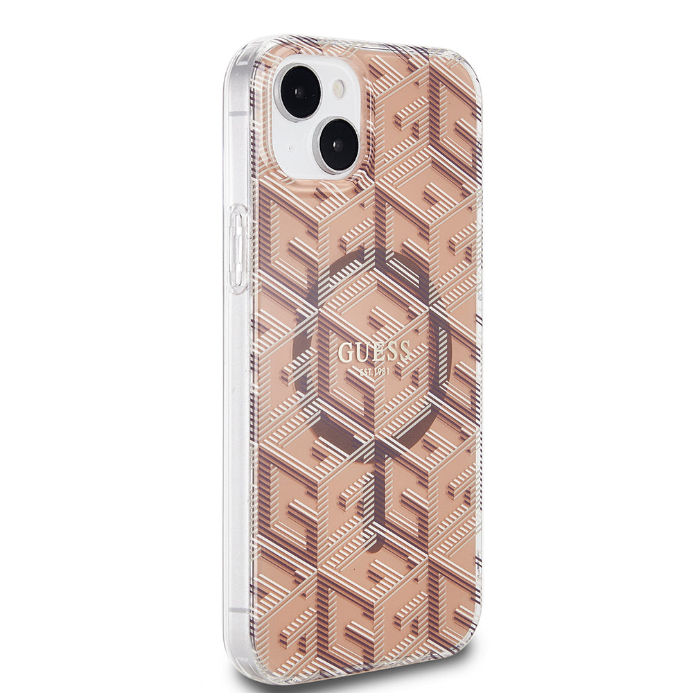 MagSafe Case for Apple iPhone 15 Plus, Guess, IML Gcube, Brown
