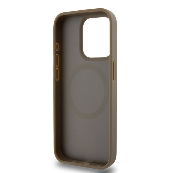 MagSafe Case for Apple iPhone 15 Pro, DKNY, Monogram Pattern Metal Logo, Brown