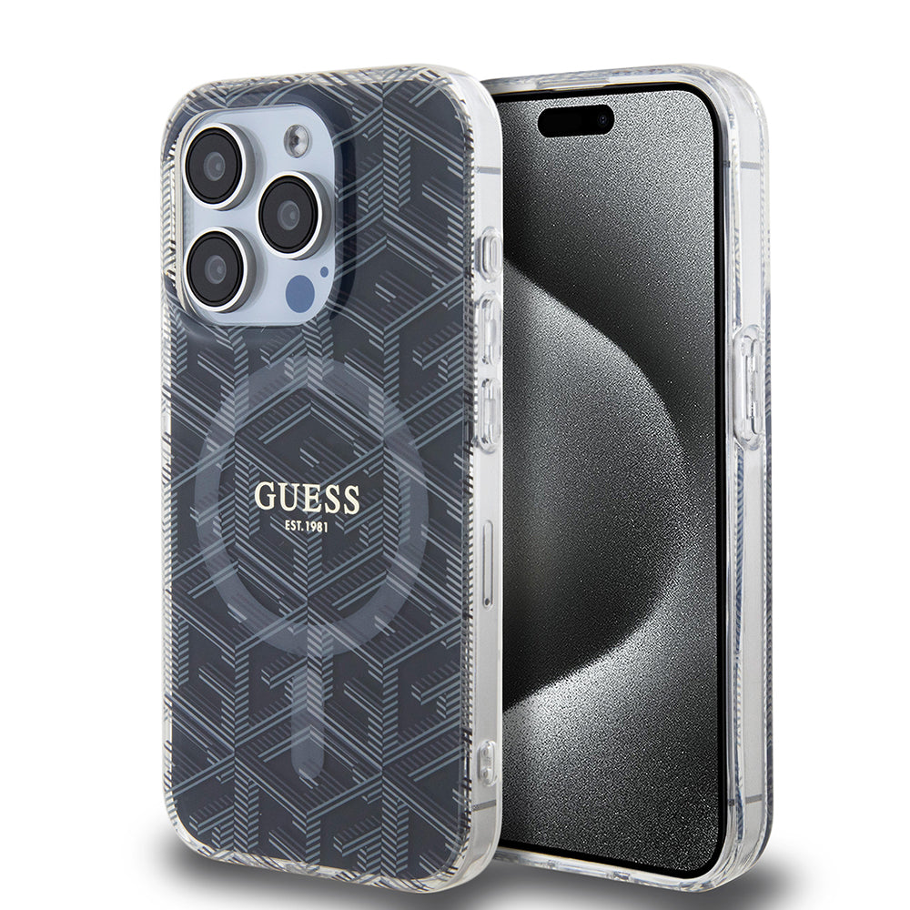 MagSafe Case for Apple iPhone 15 Pro, Guess, IML Gcube, Black