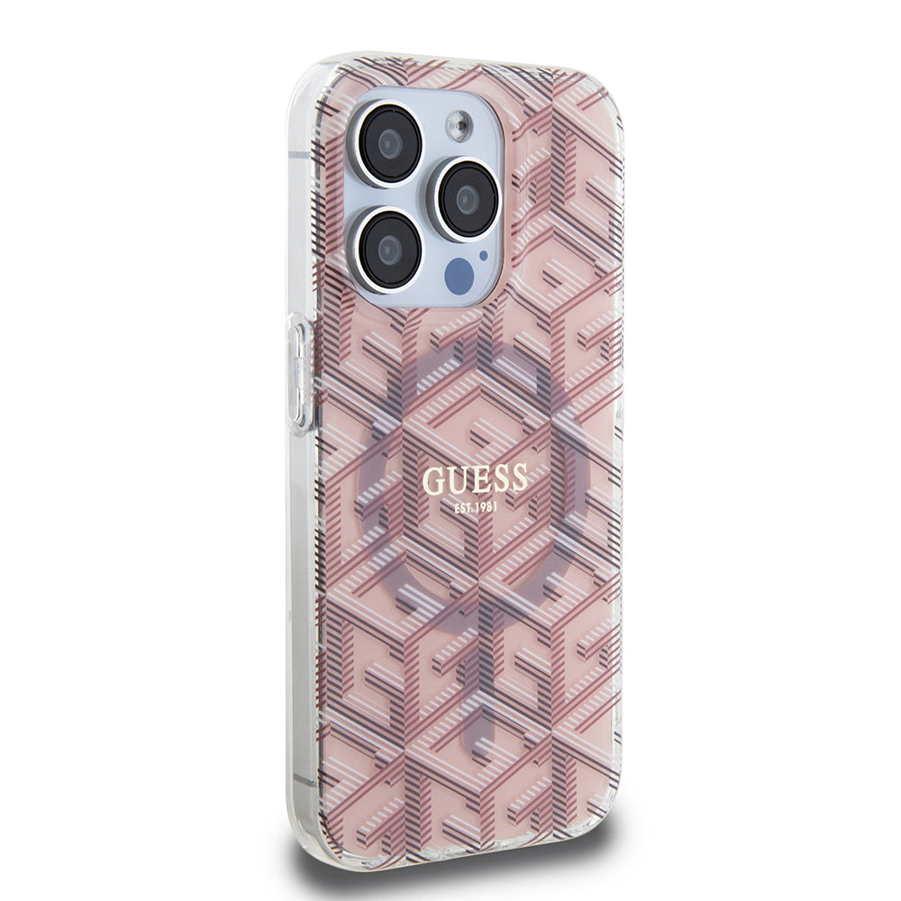 MagSafe Case for Apple iPhone 15 Pro, Guess, IML Gcube, Pink
