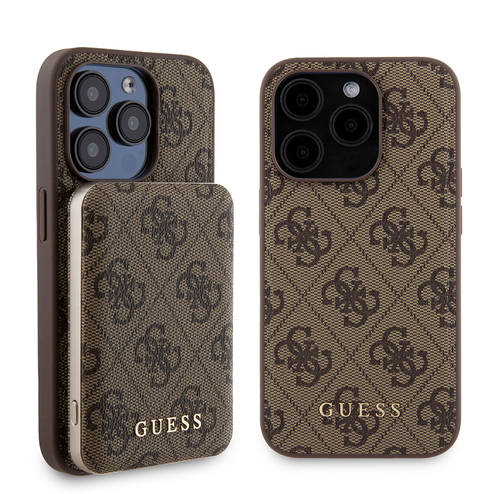 MagSafe Case for Apple iPhone 15 Pro, Guess, Powerbank 4G Metal Logo, Brown
