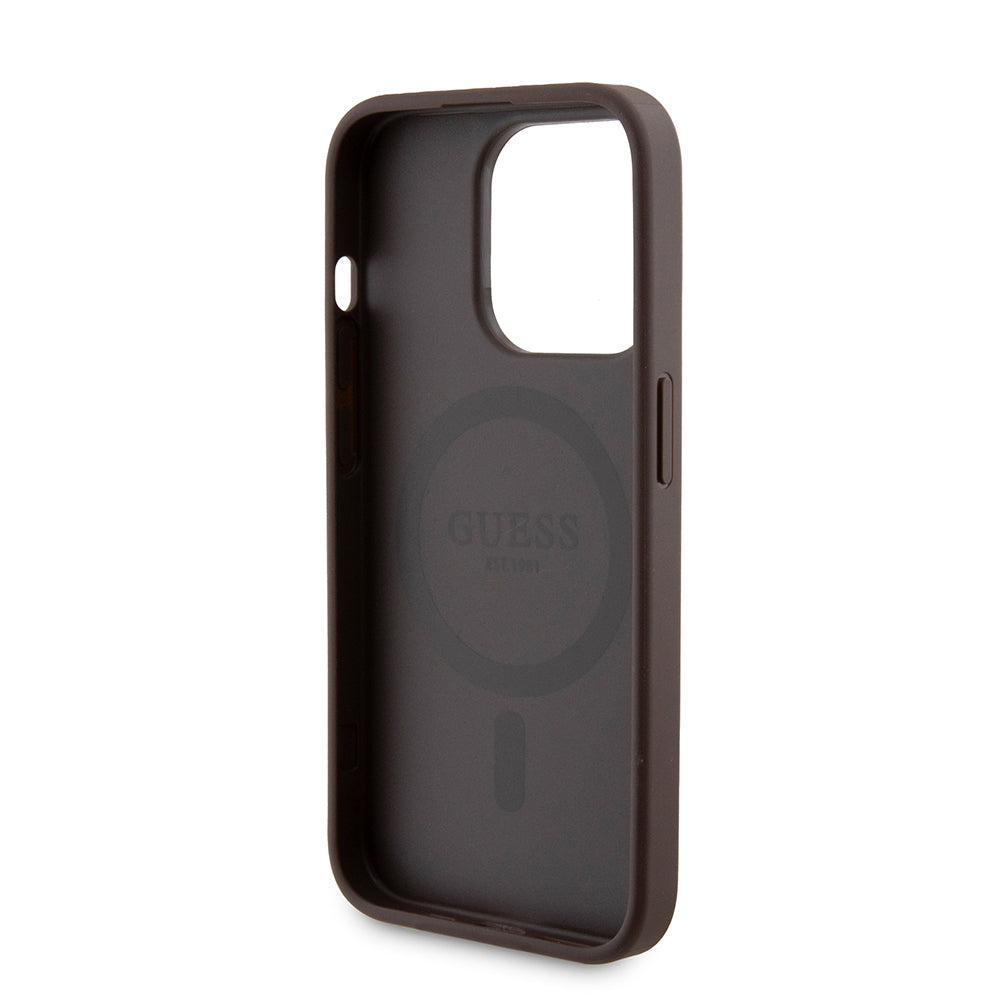 MagSafe Case for Apple iPhone 15 Pro, Guess, Powerbank 4G Metal Logo, Brown