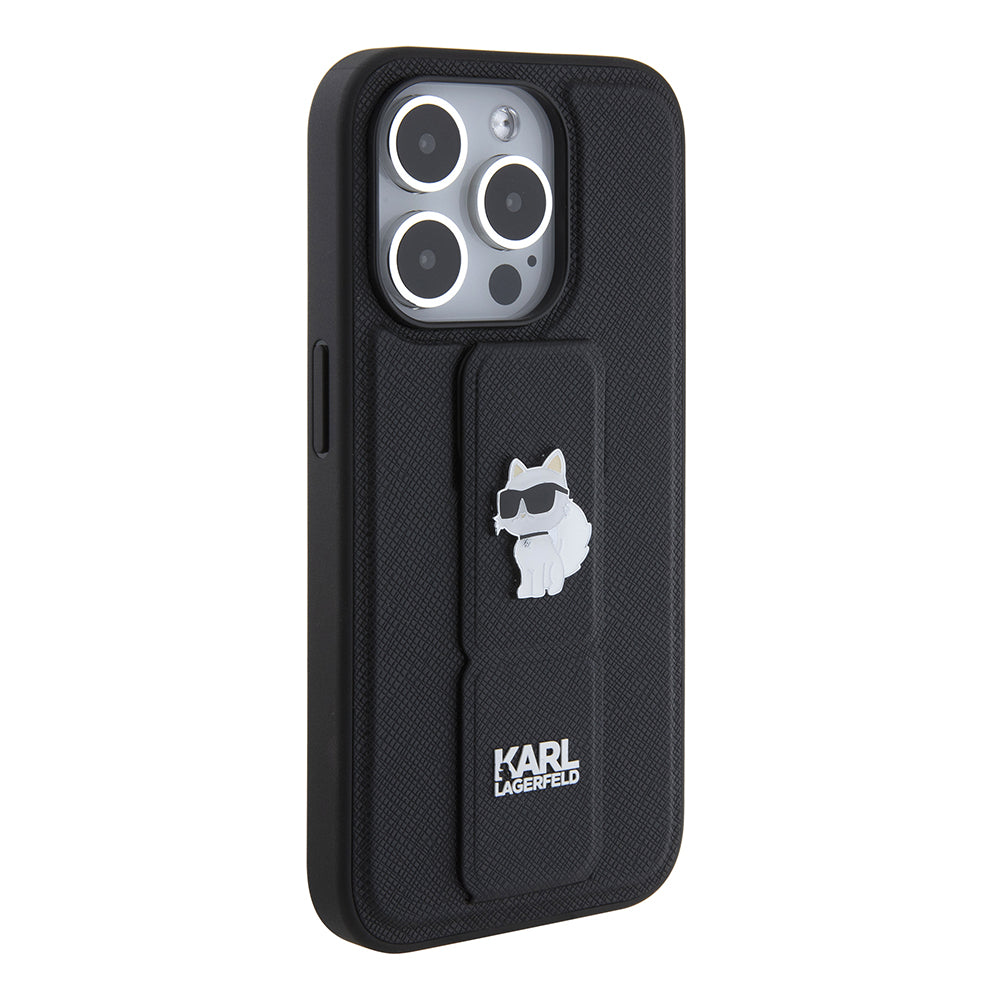 MagSafe Case for Apple iPhone 15 Pro, Karl Lagerfeld, Saffiano Gripstand Choupette, Black