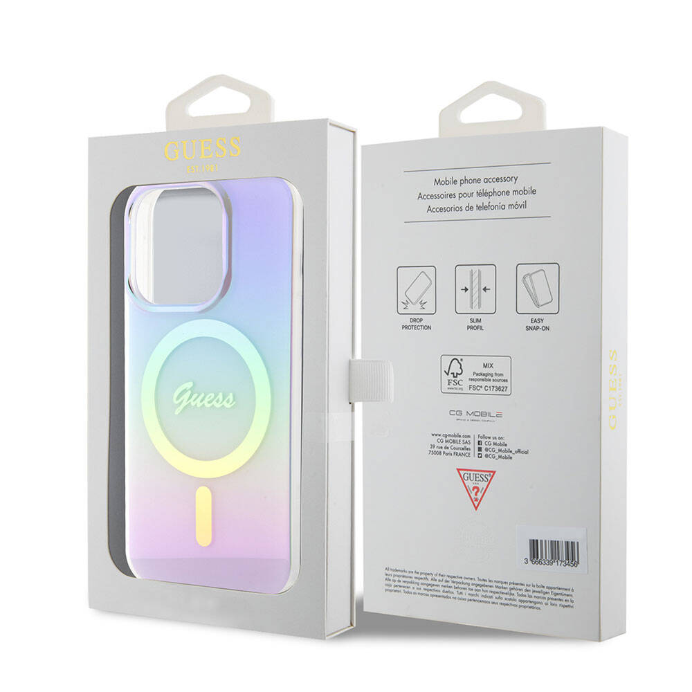 MagSafe Case for Apple iPhone 15 Pro Max, Guess, IML Iridescent, Purple