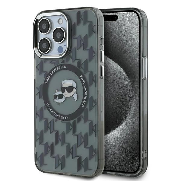 MagSafe Case for Apple iPhone 15 Pro Max, Karl Lagerfeld, IML Monogram Karl & Choupette's Heads, Black