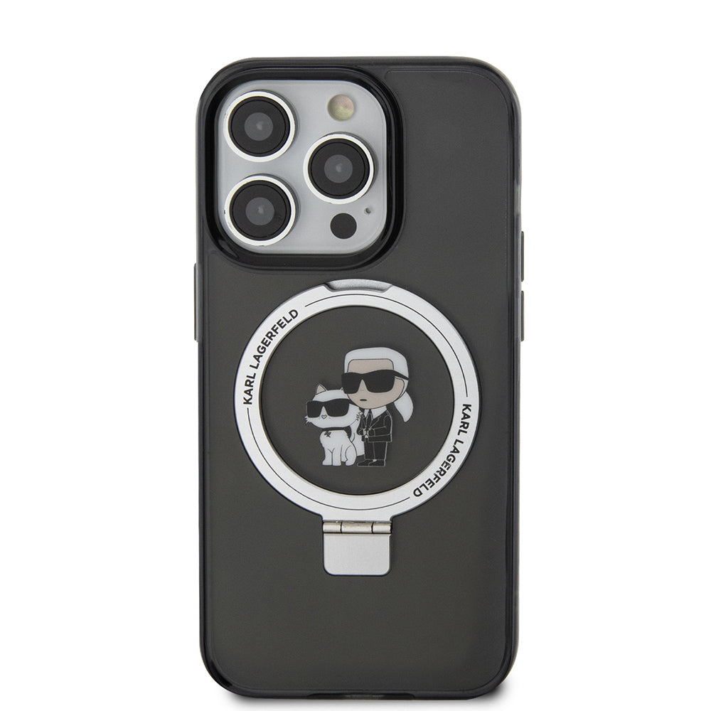 MagSafe Case for Apple iPhone 15 Pro Max, Karl Lagerfeld, Ring Stand Karl & Choupette, Black