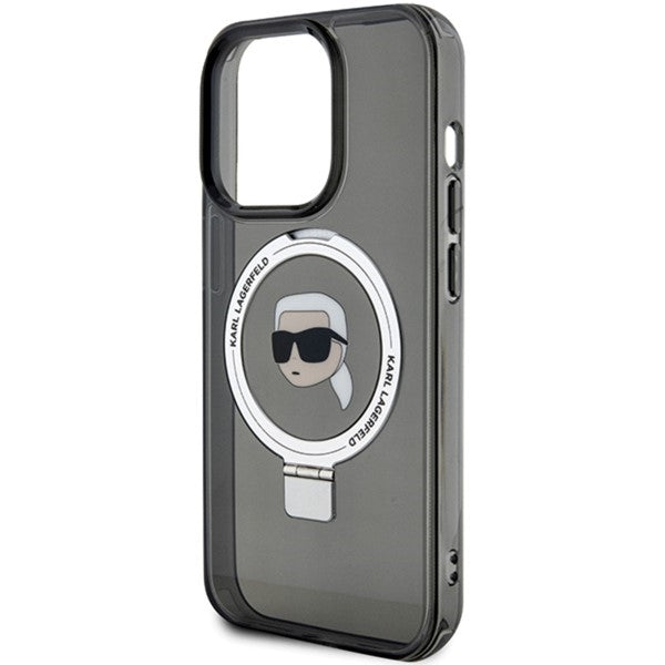 MagSafe Case for Apple iPhone 15 Pro Max, Karl Lagerfeld, Ring Stand Karl's Head, Black