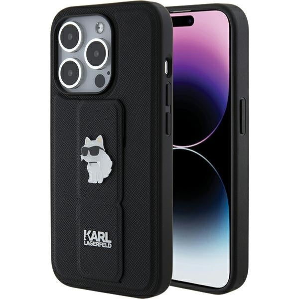 MagSafe Case for Apple iPhone 15 Pro Max, Karl Lagerfeld, Saffiano Gripstand Choupette, Black