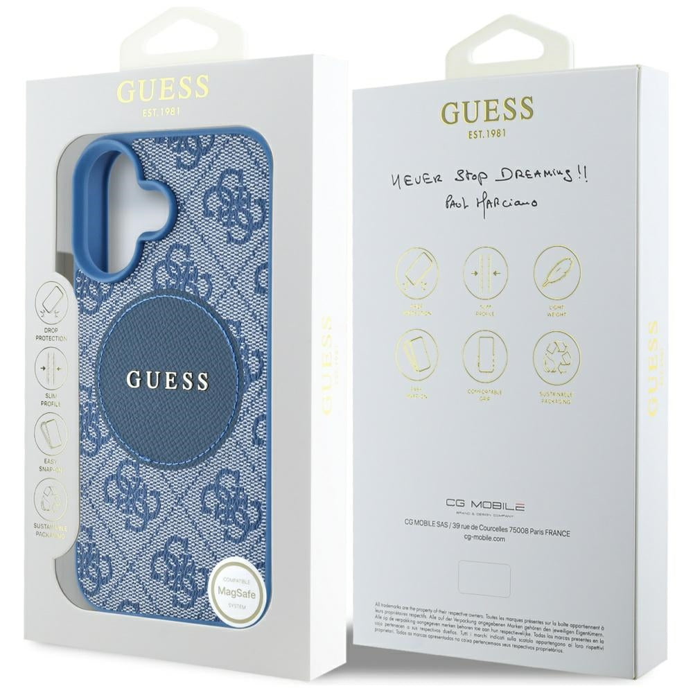 MagSafe Case for Apple iPhone 16, Guess, 4G Circle Classic Logo, Blue