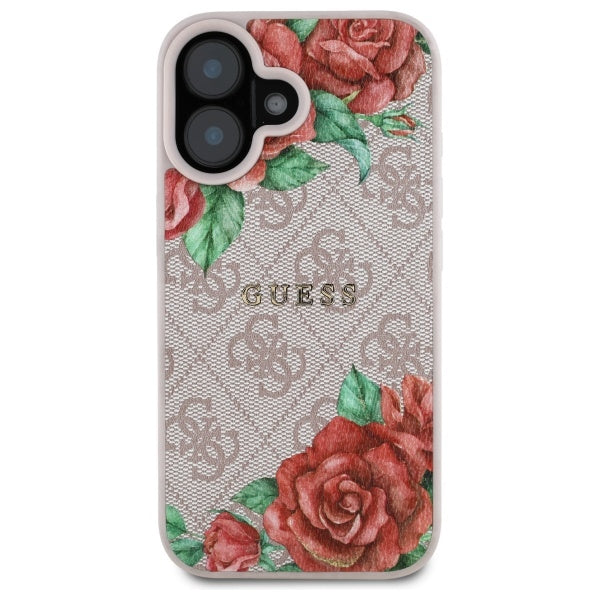 MagSafe Case for Apple iPhone 16, Guess, 4G Flowers Print, Pink