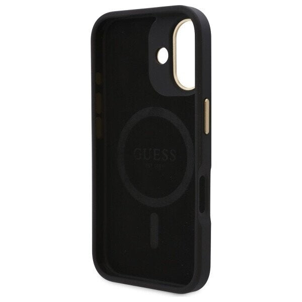 MagSafe Case for Apple iPhone 16, Guess, 4G Logo Plate, Black