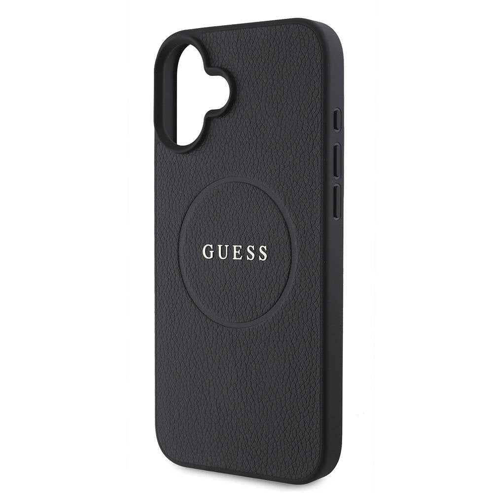 MagSafe Case for Apple iPhone 16, Guess, Grained Gold Ring, Black