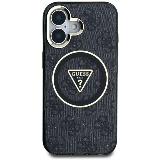 MagSafe Case for Apple iPhone 16, Guess, IML Glitter 4G Circle Triangle, Black