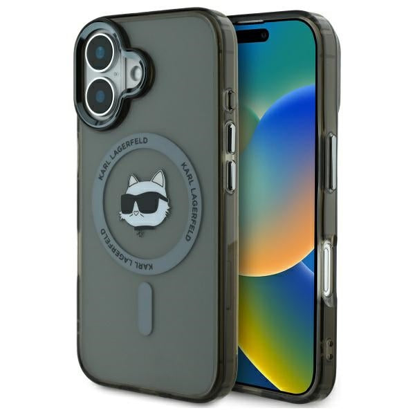 MagSafe Case for Apple iPhone 16, Karl Lagerfeld, IML Metal Choupette's Head, Black