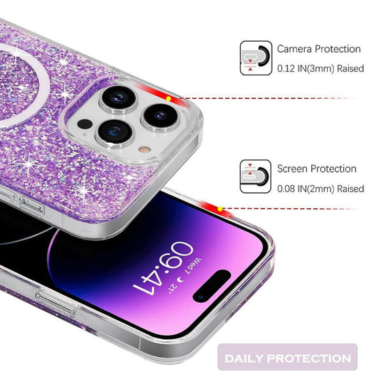 MagSafe Case for Apple iPhone 16 Plus, Techsuit, Sparkly Glitter, Magenta