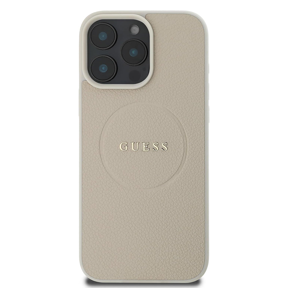 MagSafe Case for Apple iPhone 16 Pro, Guess, Grained Gold Ring, Beige