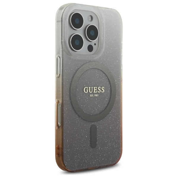 MagSafe Case for Apple iPhone 16 Pro, Guess, IML Glitter Gradient, Brown