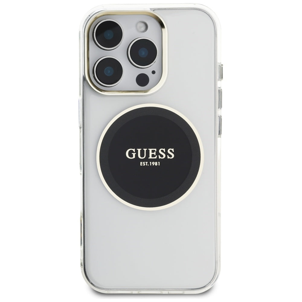 MagSafe Case for Apple iPhone 16 Pro, Guess, IML Metal Colored Circle, Black