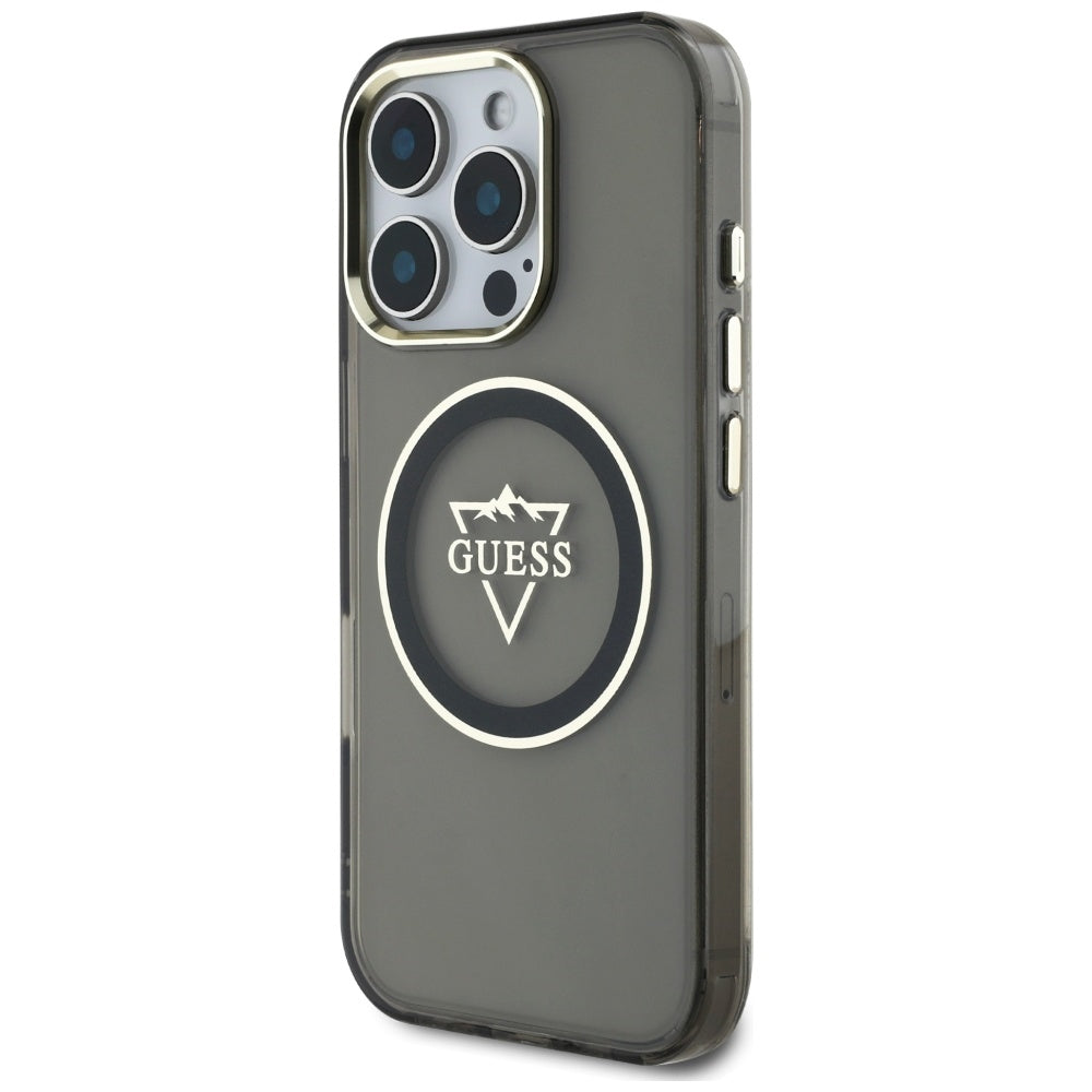 MagSafe Case for Apple iPhone 16 Pro, Guess, IML Metal Mountain Logo, Black