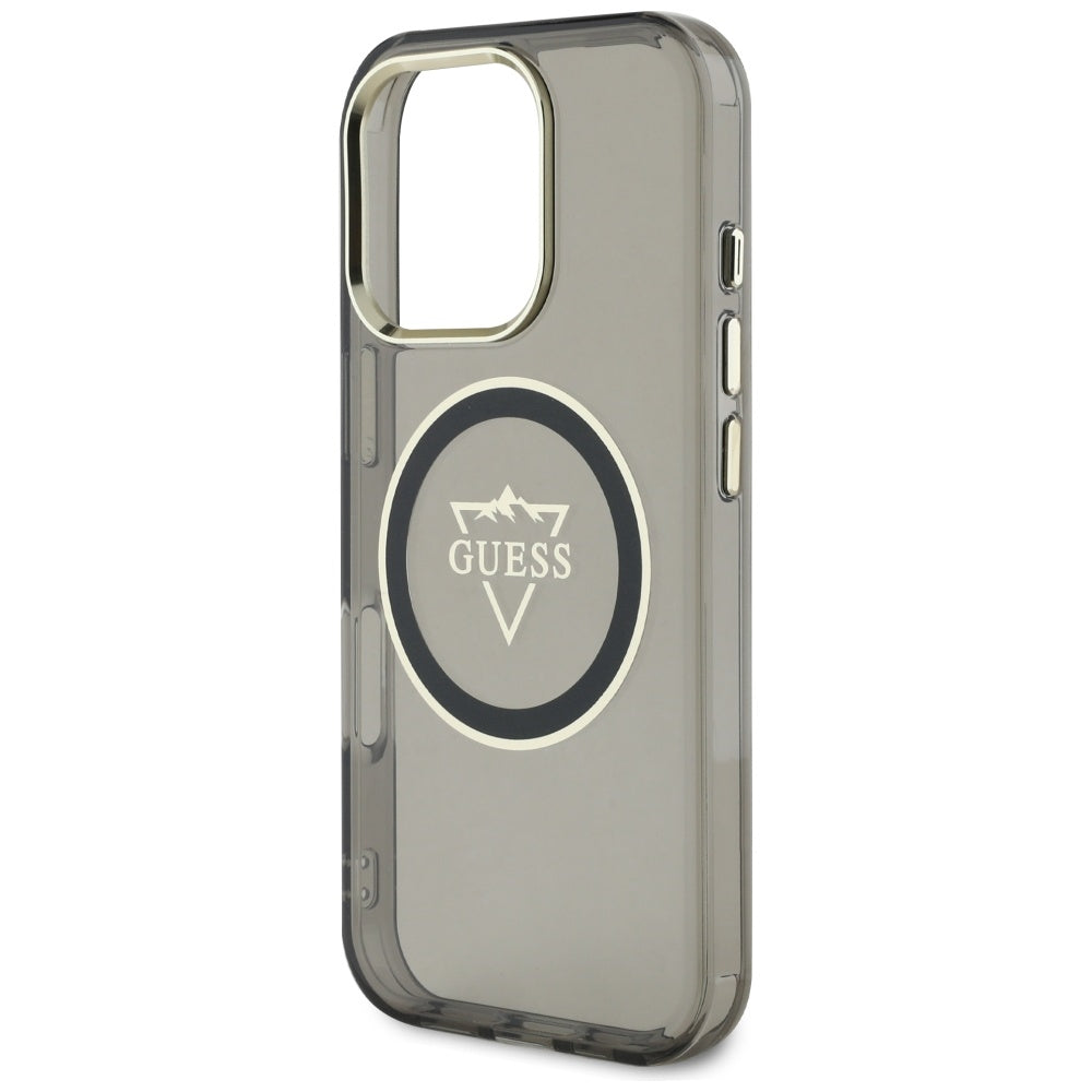 MagSafe Case for Apple iPhone 16 Pro, Guess, IML Metal Mountain Logo, Black