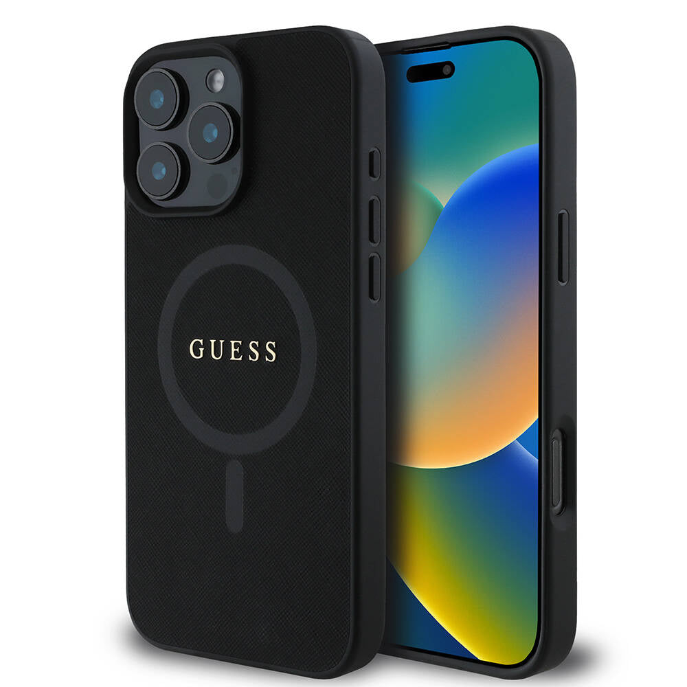 MagSafe Case for Apple iPhone 16 Pro, Guess, Saffiano Classic Logo, Black