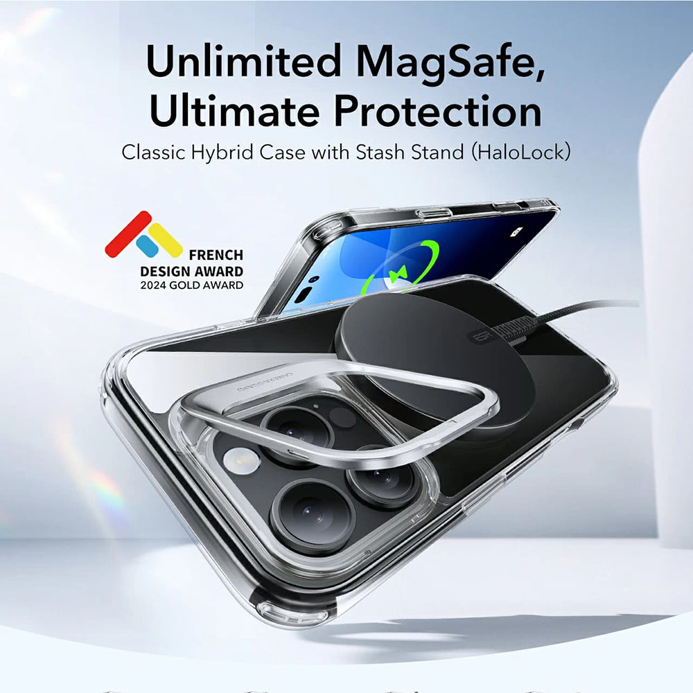 MagSafe Case for Apple iPhone 16 Pro Max, ESR, Classic Hybrid Kickstand, Transparent Gray