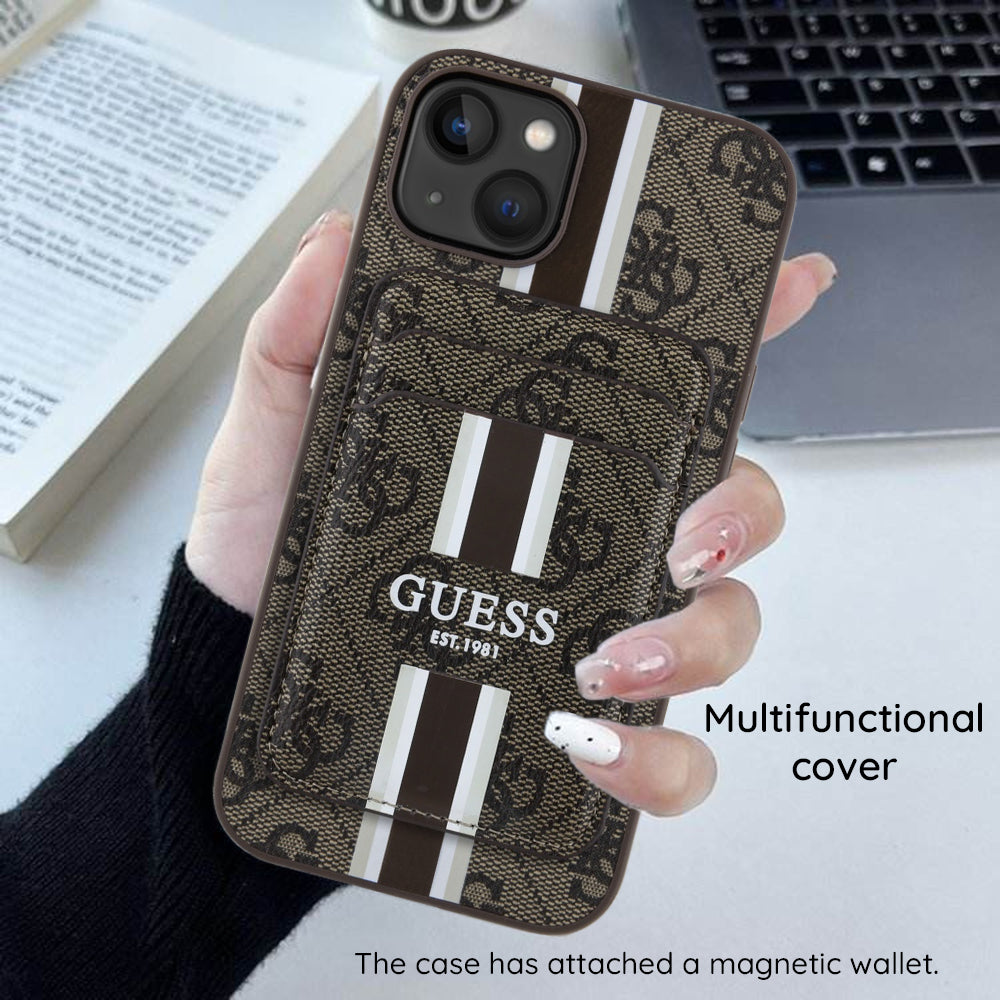 MagSafe Case for Apple iPhone 16 Pro Max, Guess, Cardslot 4G Stripes, Brown