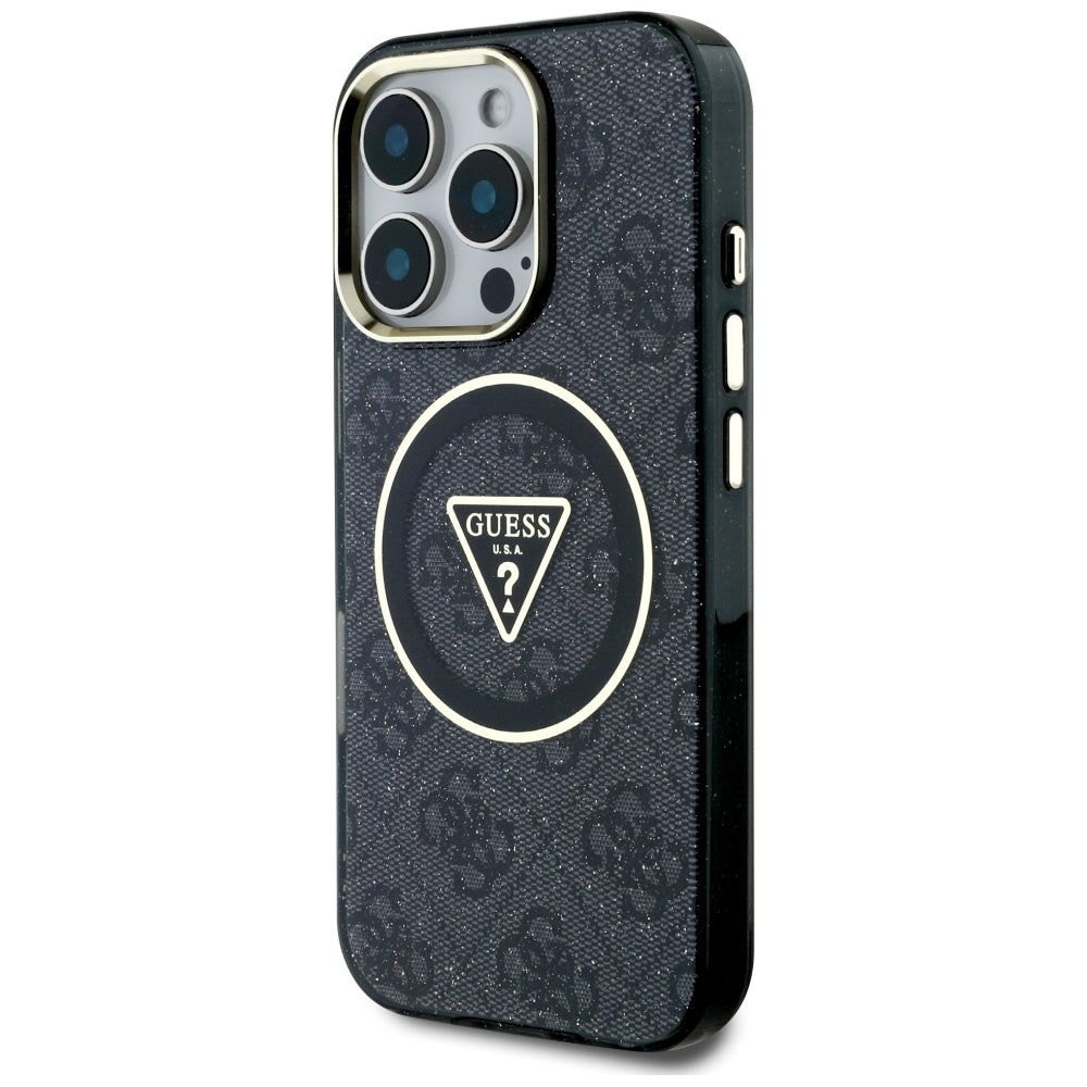 MagSafe Case for Apple iPhone 16 Pro Max, Guess, IML Glitter 4G Circle Triangle, Black