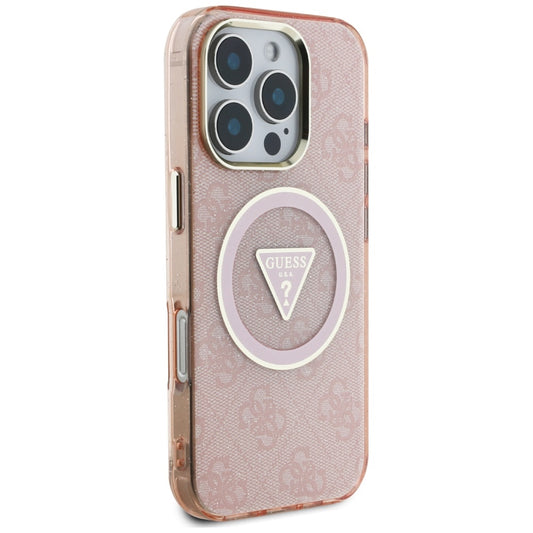 MagSafe Case for Apple iPhone 16 Pro Max, Guess, IML Glitter 4G Circle Triangle, Pink