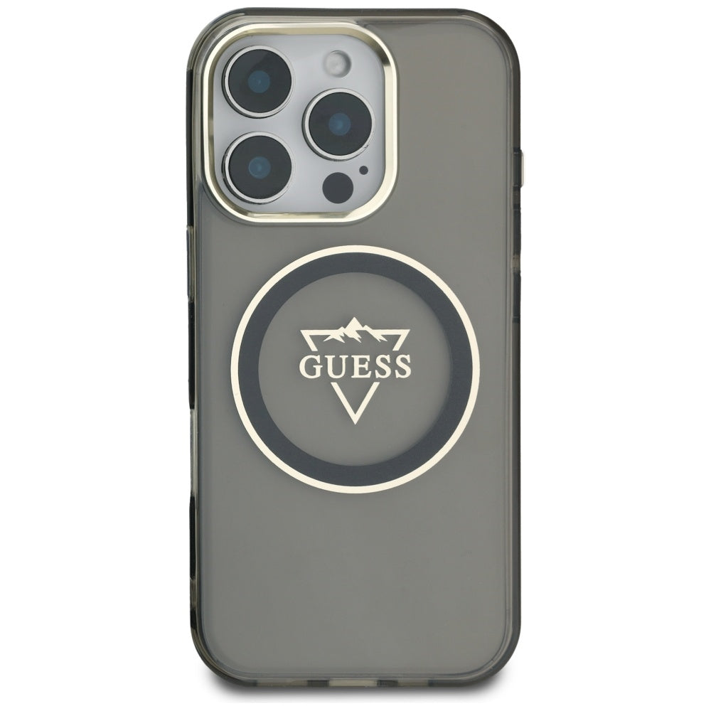MagSafe Case for Apple iPhone 16 Pro Max, Guess, IML Metal Mountain Logo, Black