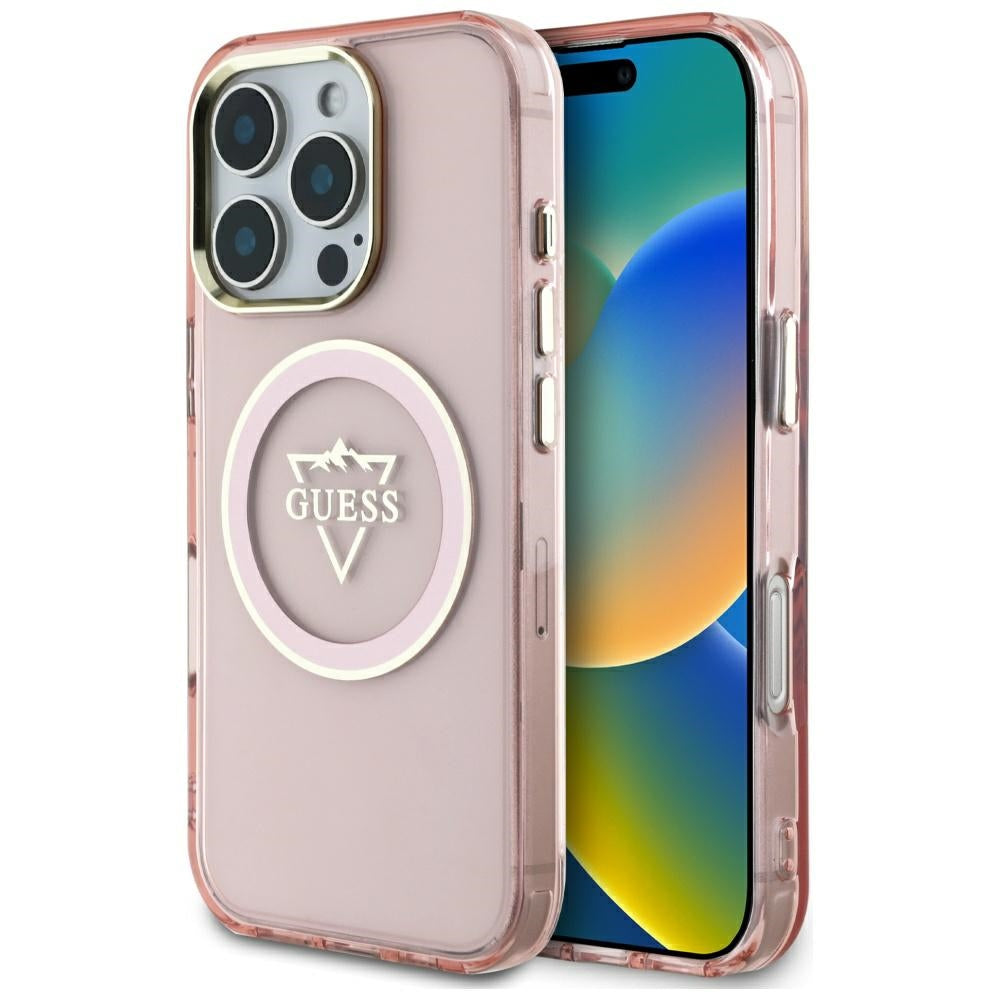 MagSafe Case for Apple iPhone 16 Pro Max, Guess, IML Metal Mountain Logo, Pink
