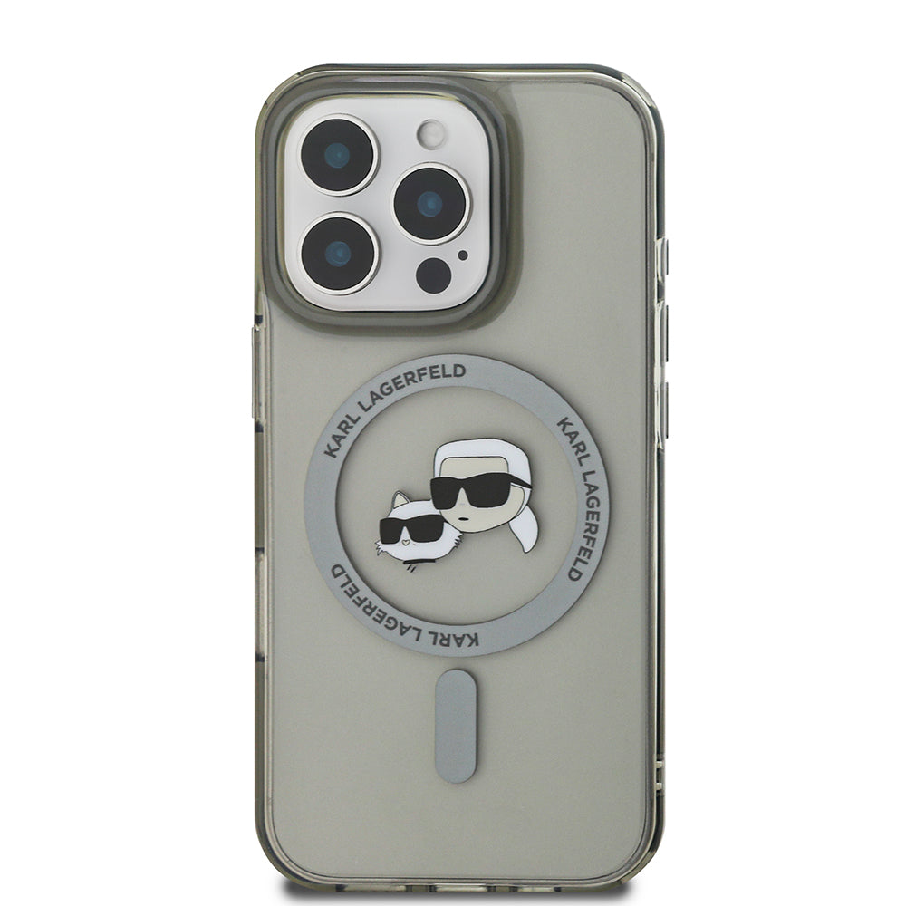 MagSafe Case for Apple iPhone 16 Pro Max, Karl Lagerfeld, IML Metal Karl & Choupette's Heads, Black
