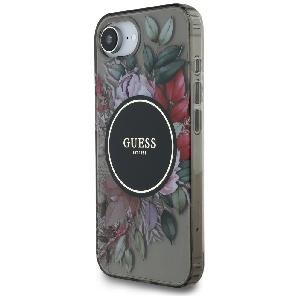 MagSafe Case for Apple iPhone 17e / 16e, Guess, IML Flowers, Black