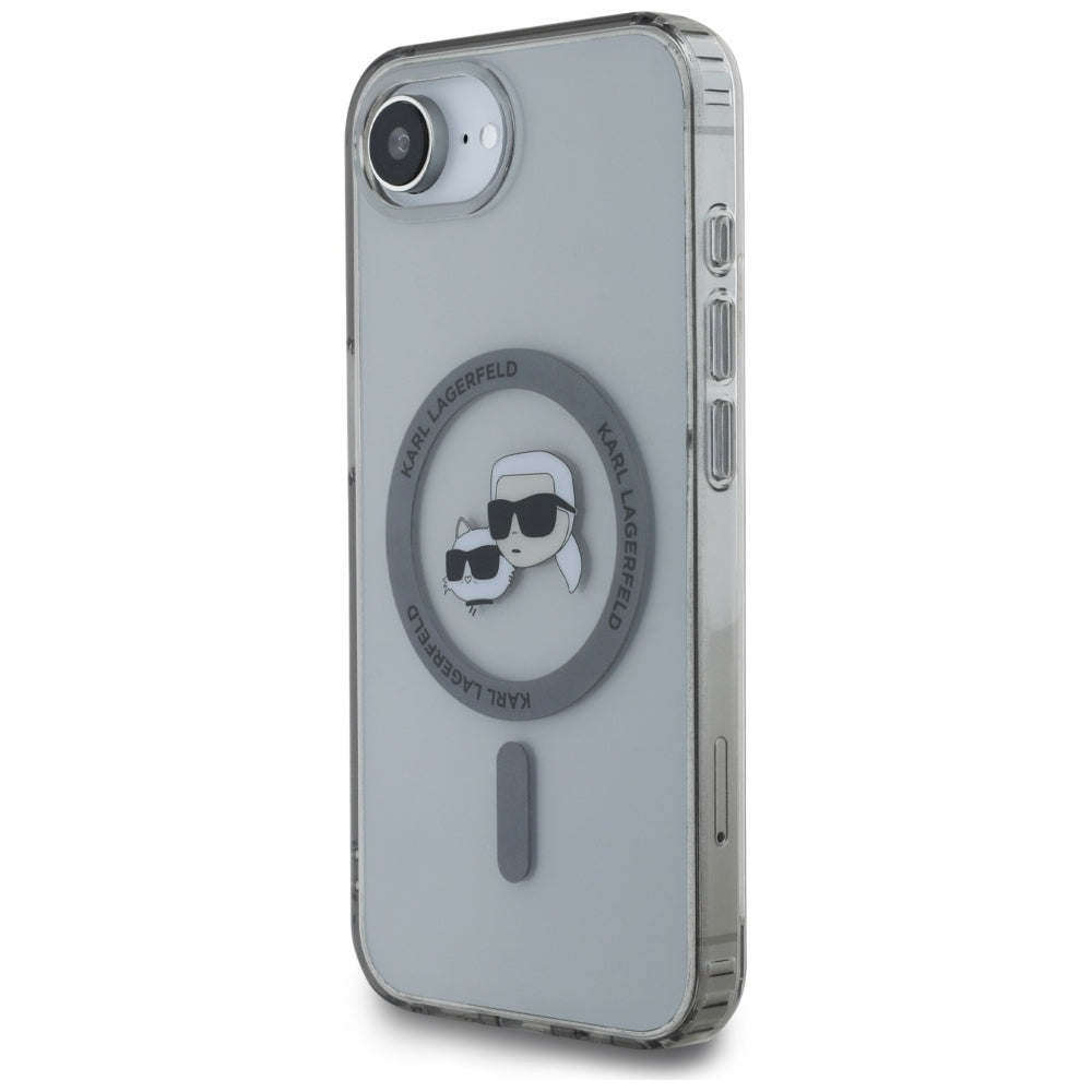 MagSafe Case for Apple iPhone 17e / 16e, Karl Lagerfeld, IML Metal Karl & Choupette's Heads, Black