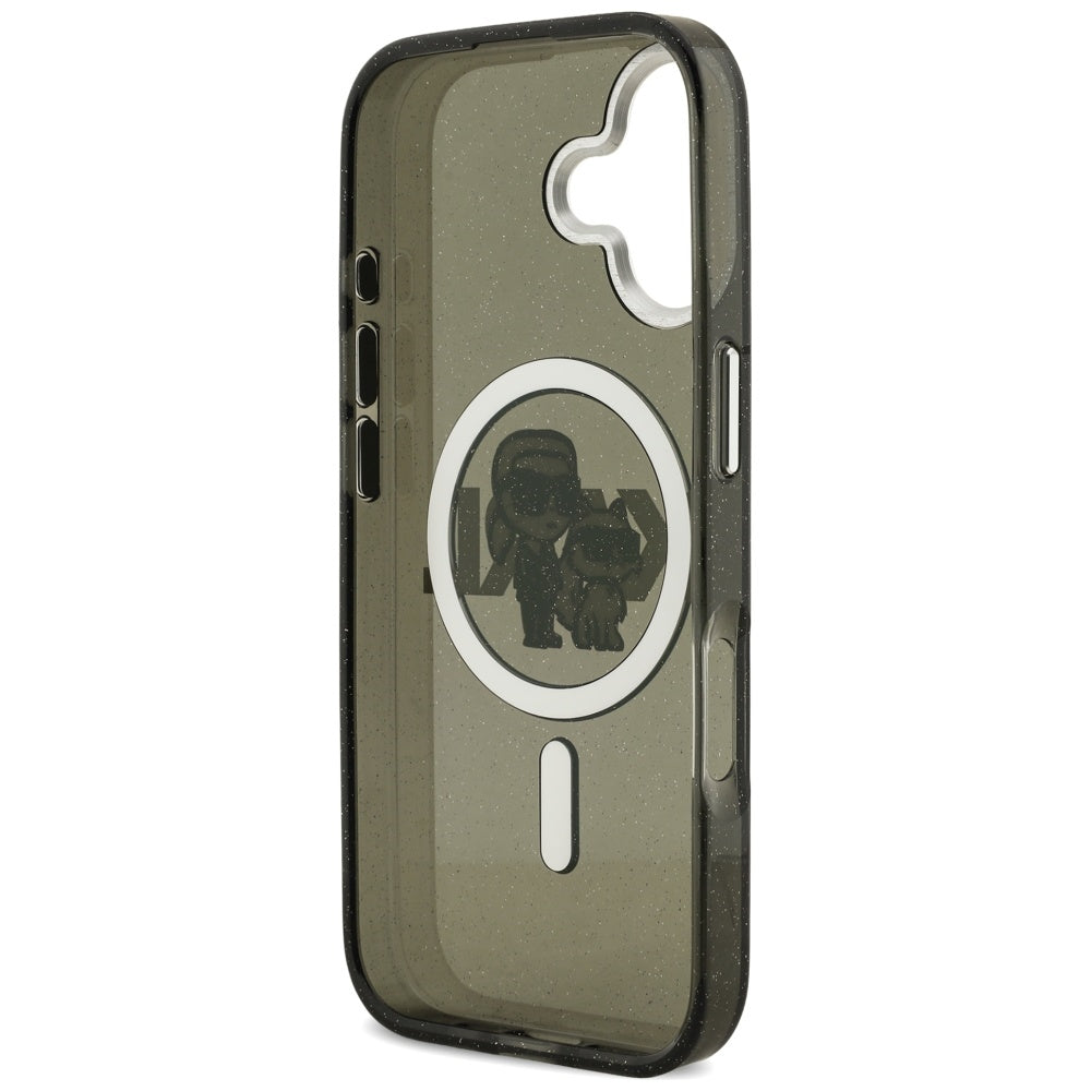 MagSafe Case for Apple iPhone 17, Karl Lagerfeld, IML Sketch Logo Glitter Karl & Choupette, Black