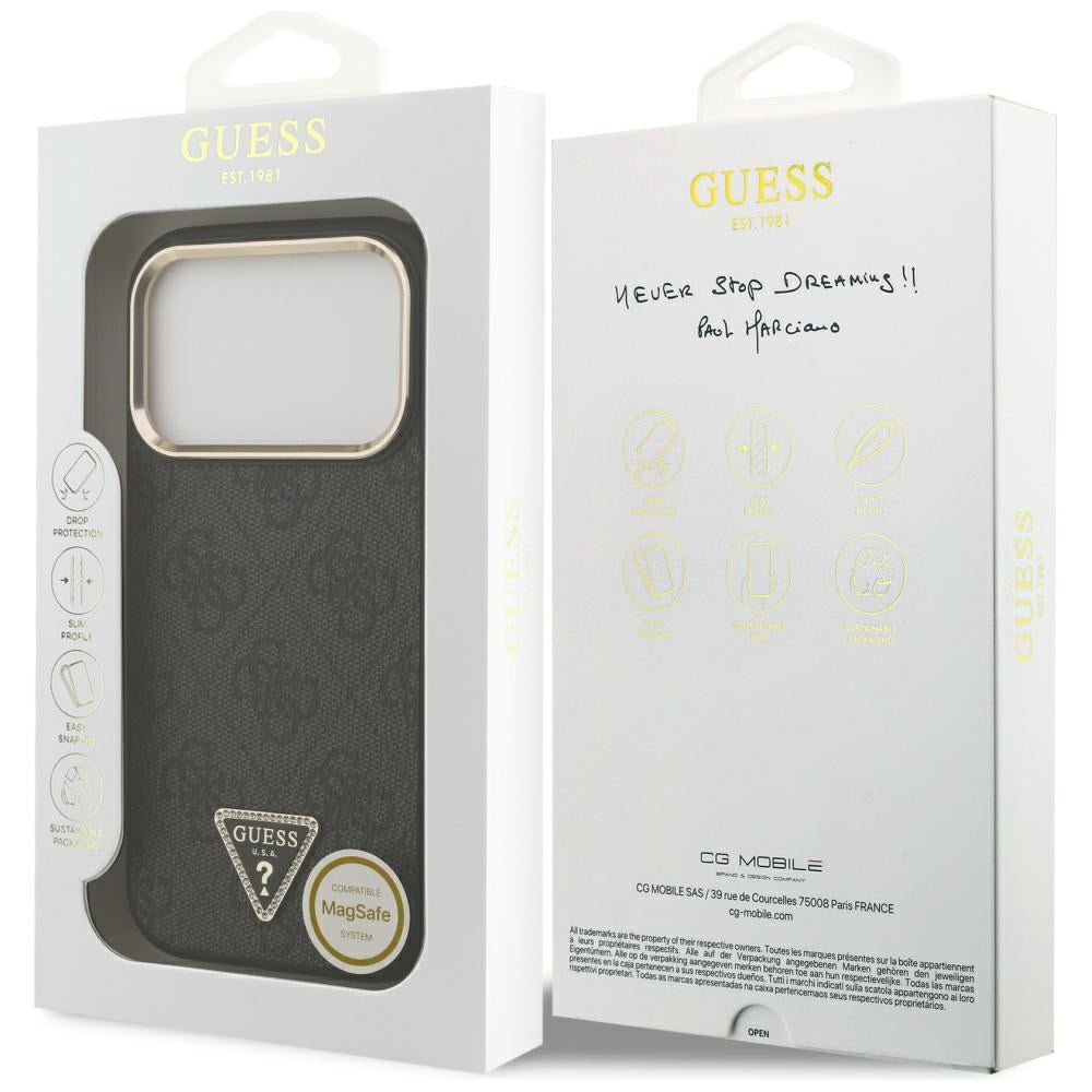 MagSafe Case for Apple iPhone 17 Pro, Guess, 4G Triangle Logo, Black Gold