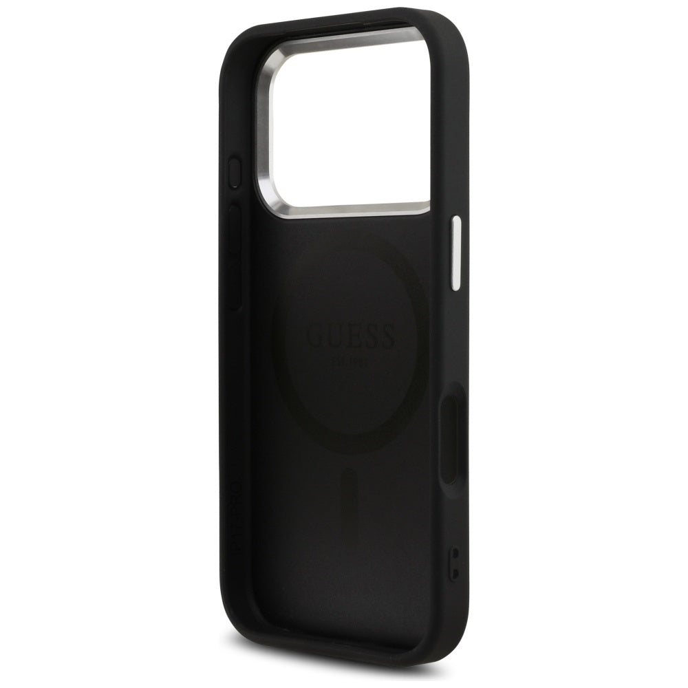MagSafe Case for Apple iPhone 17 Pro, Guess, Glitter Triangle Logo, Black