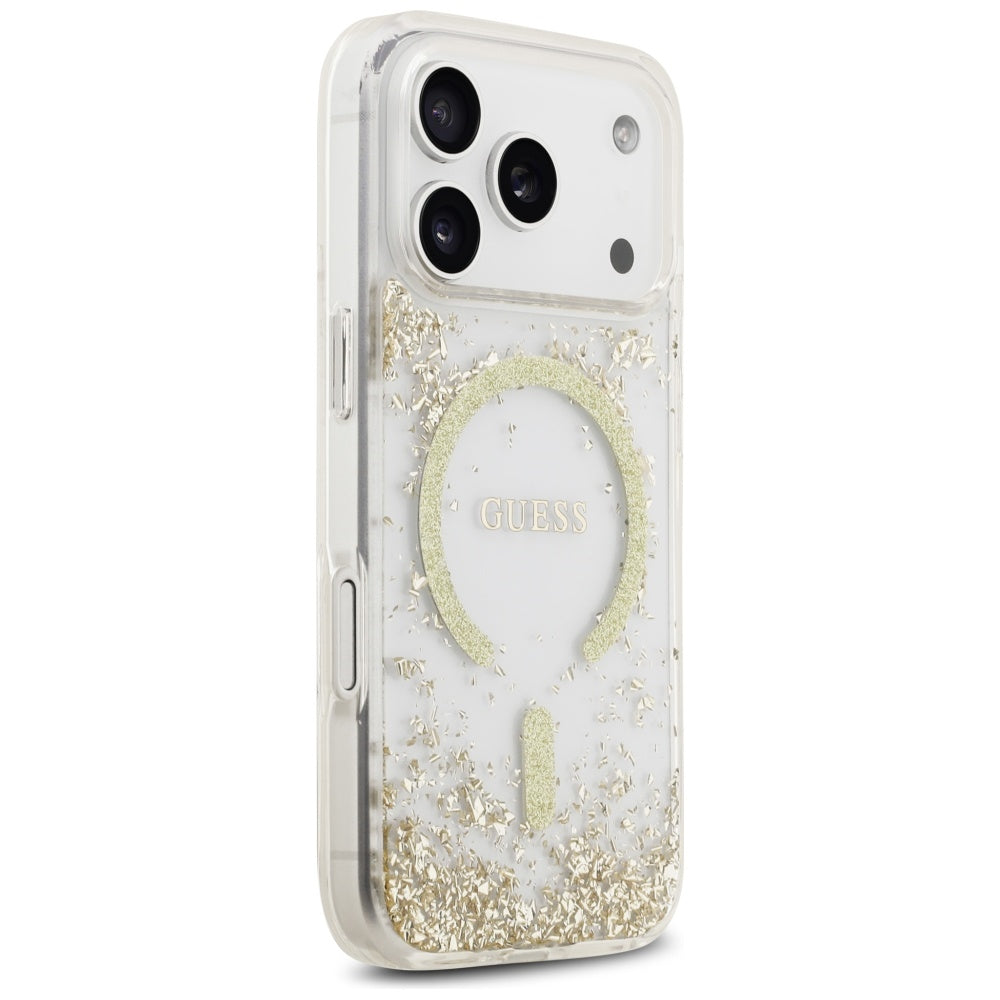 MagSafe Case for Apple iPhone 17 Pro, Guess, Resin Bottom Glitter, Gold
