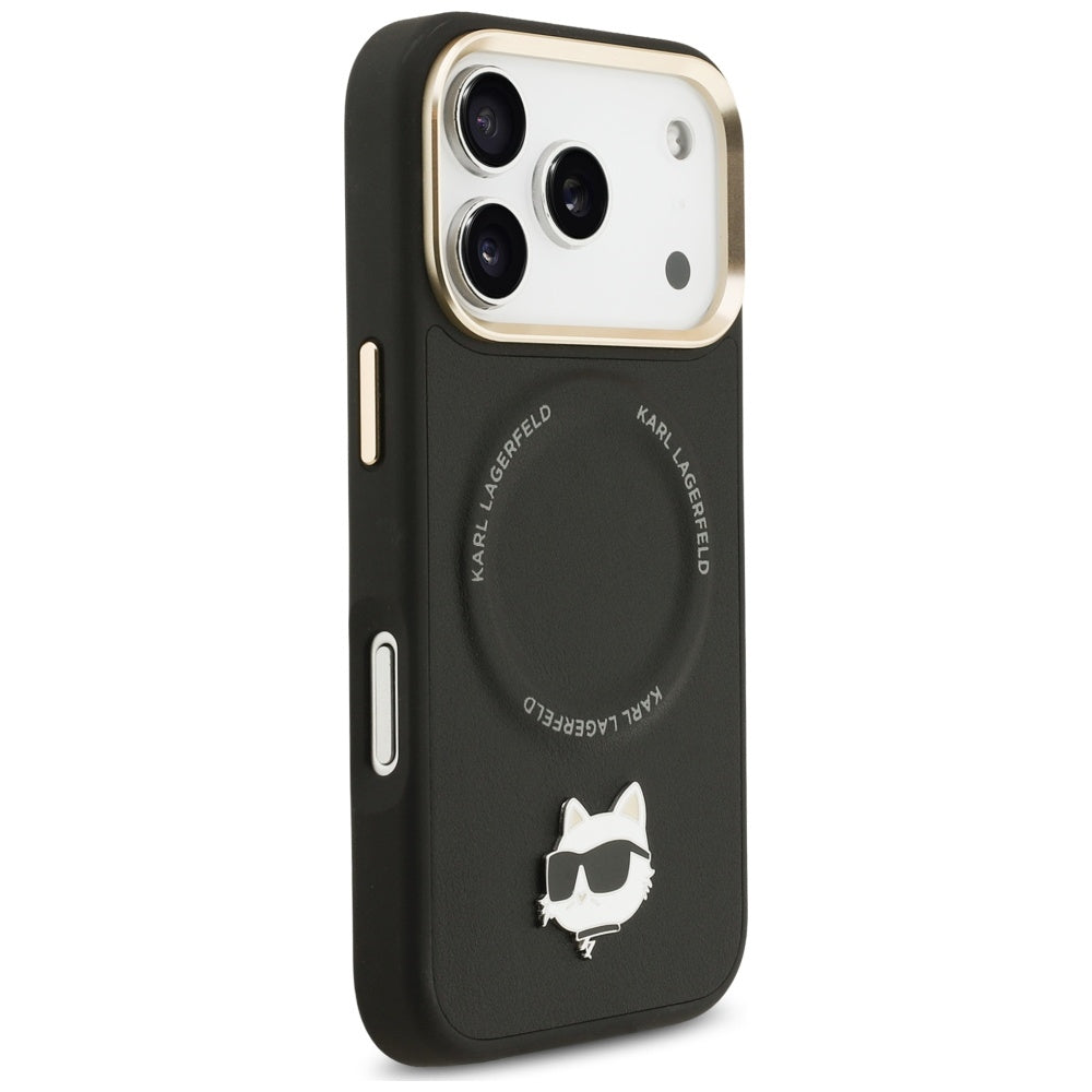 MagSafe Case for Apple iPhone 17 Pro, Karl Lagerfeld, Big Strap Choupette Metal Logo, Black